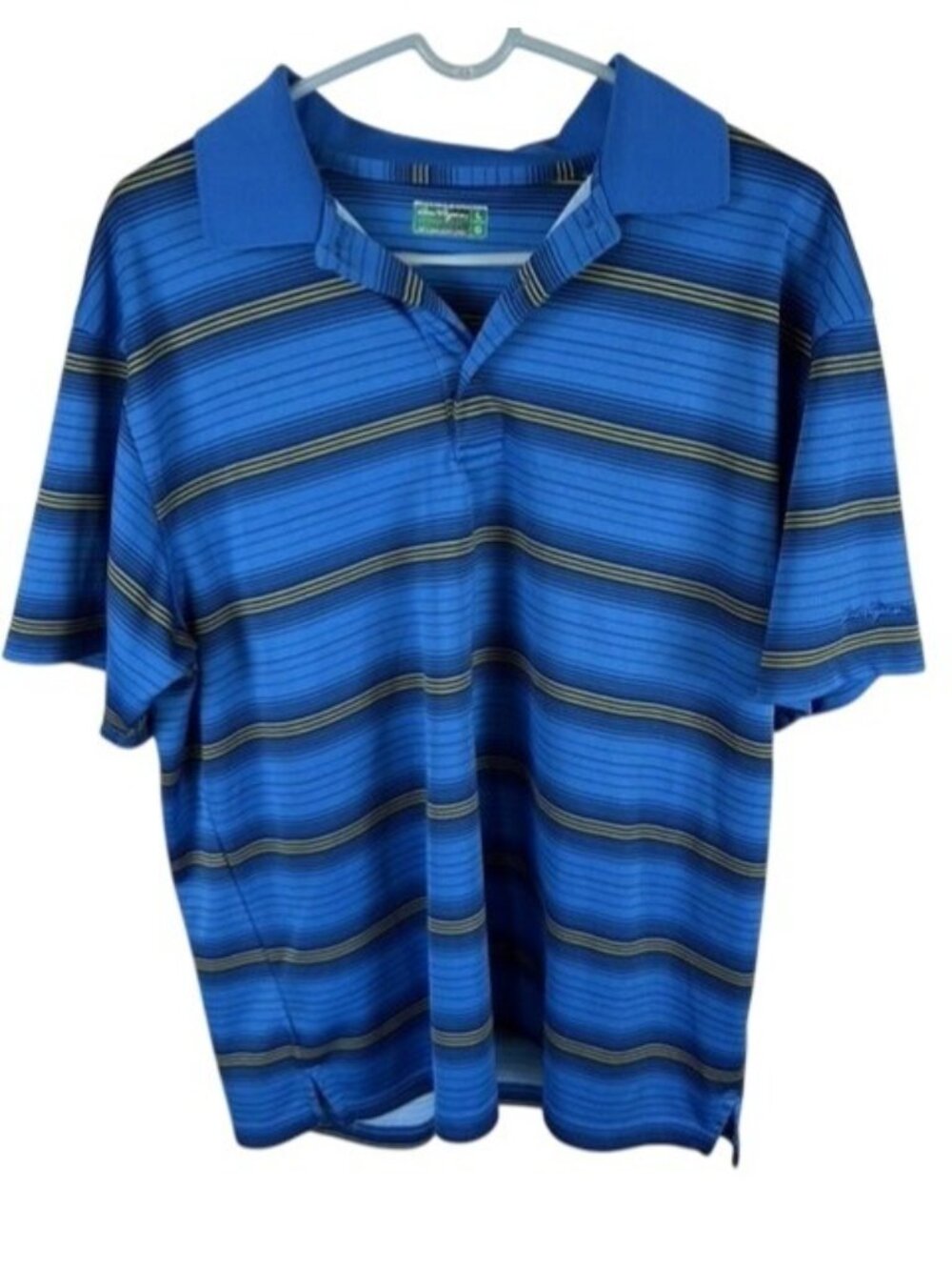 Ben Hogan Mens Blue Striped Short Sleeve Golf Polo Shirt Performance Large